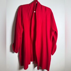 Eileen Fisher Merino Wool Open Front Red Cardigan Jacket Size L